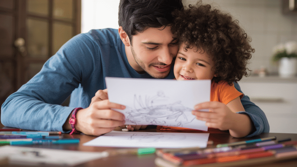 The power of listening shown through parent engaging with child's drawings during important conversation