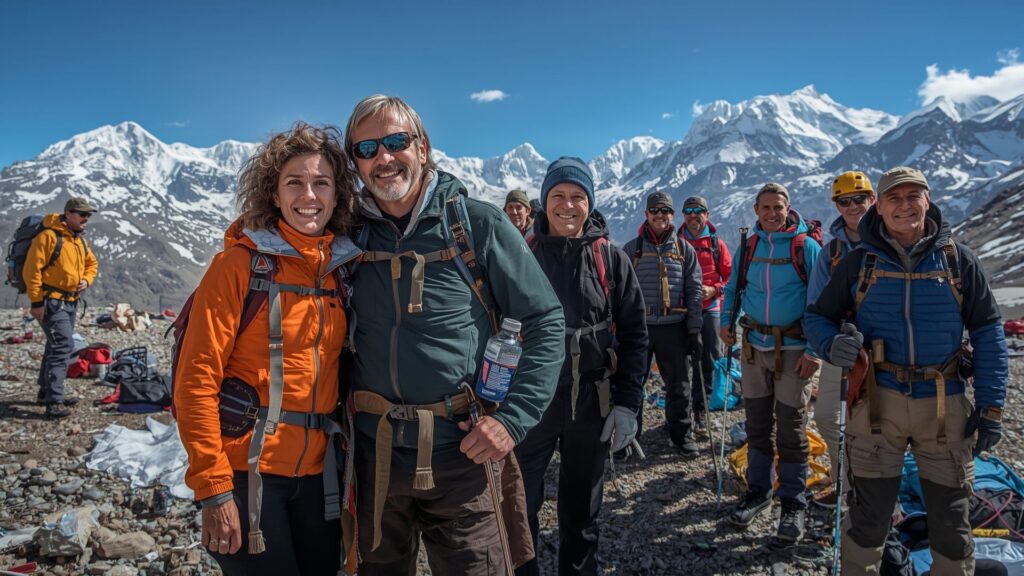Teena Gates with Pat Falvey and mountain guides before Irish hiking expedition