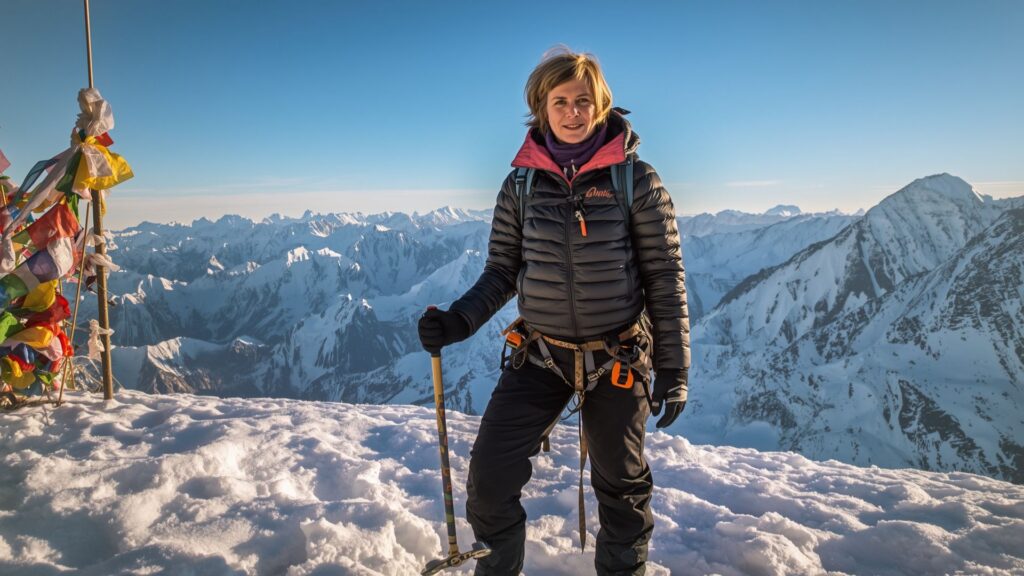 Teena Gates celebrates reaching Island Peak summit at 20305 feet in Nepal