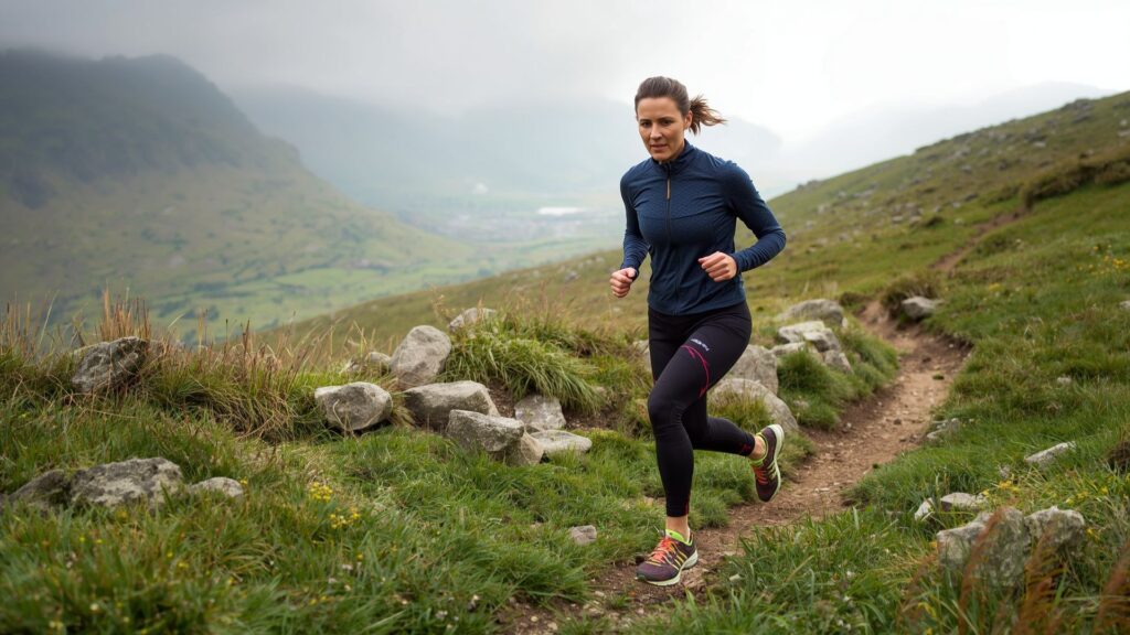 Teena Gates trail running in Irish countryside during fitness training session
