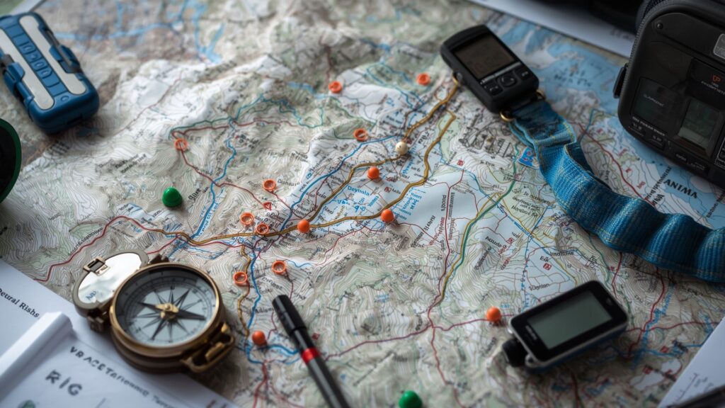 Maverick leadership risk assessment tools including maps and planning equipment for expedition preparation