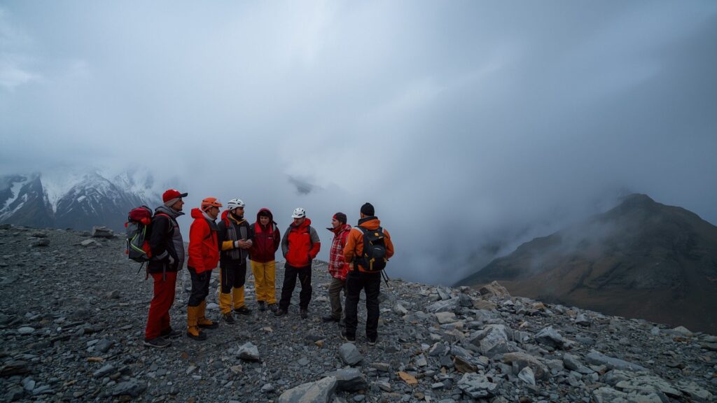 Maverick mountaineers making strategic summit decisions in challenging high altitude weather conditions