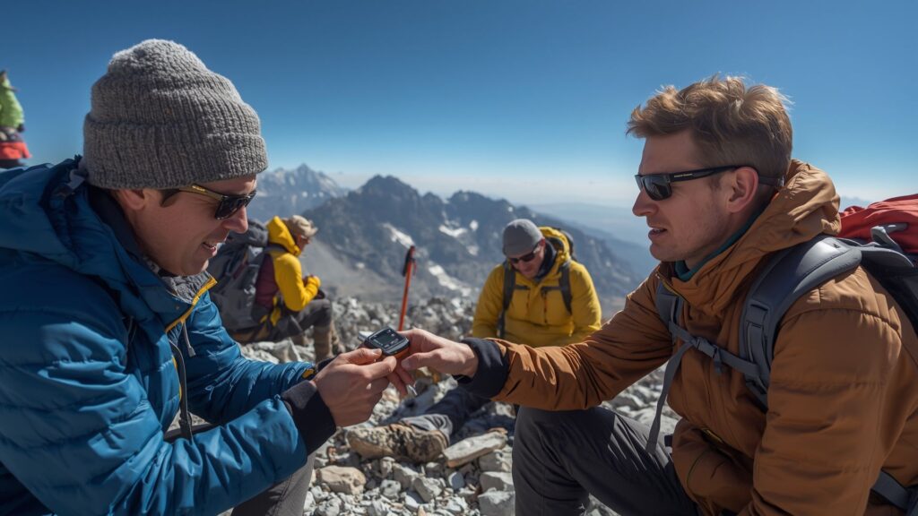 Guide monitoring trekker health during Everest Base Camp acclimatisation day