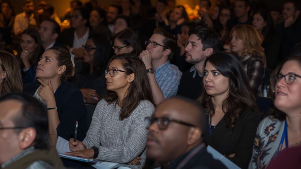 Intimate audience at icons interviewed evening event with limited seating in Ireland