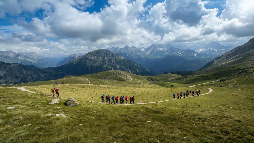 Effective teams embarking on guided mountain expedition with Pat Falvey Irish Worldwide Adventures