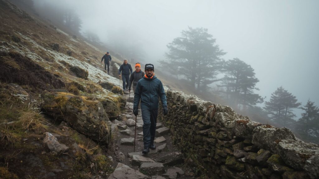 Winter weather and low visibility increasing hiking time on Irish mountain paths