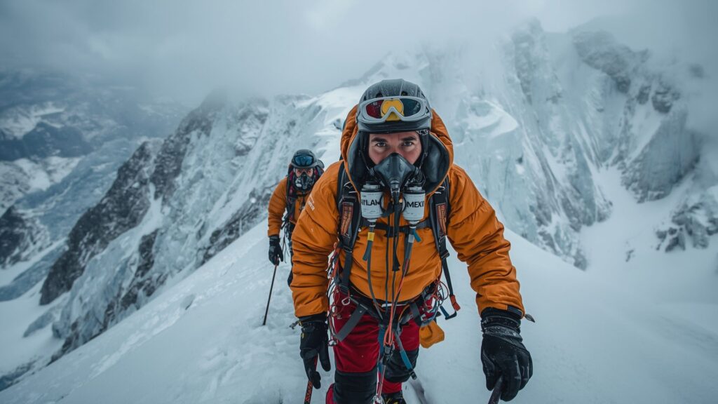 Clare O'Leary climbing through Everest Death Zone with supplementary oxygen equipment