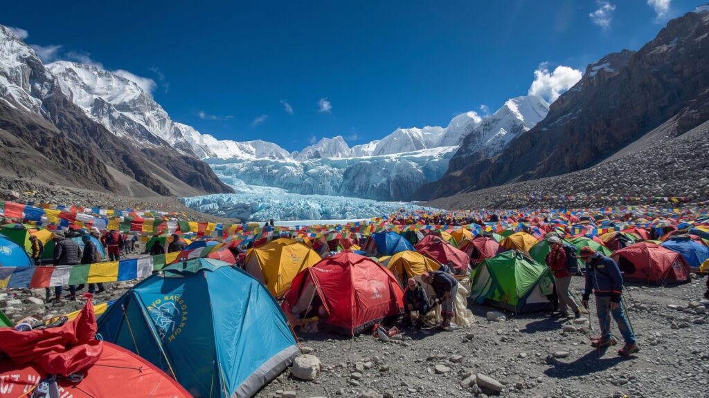 Clare O'Leary expedition Base Camp during 2004 Everest preparation phase