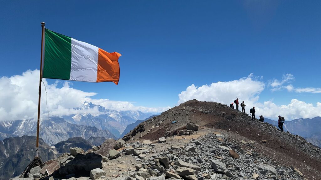 Irish flag representing Clare O'Leary historic achievement as first Irish woman on Everest