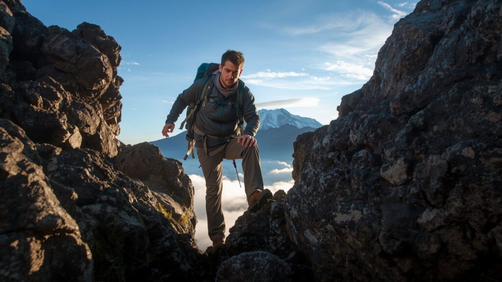 Life isn't a rehearsal - hiker takes courageous step across challenging mountain terrain