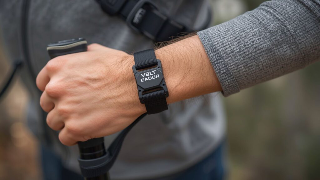 Properly adjusted wrist strap on trekking poles showing correct positioning for weight transfer technique