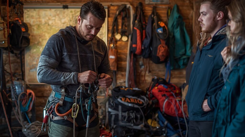 Leadership responsibility shown through thorough equipment preparation before mountain expedition