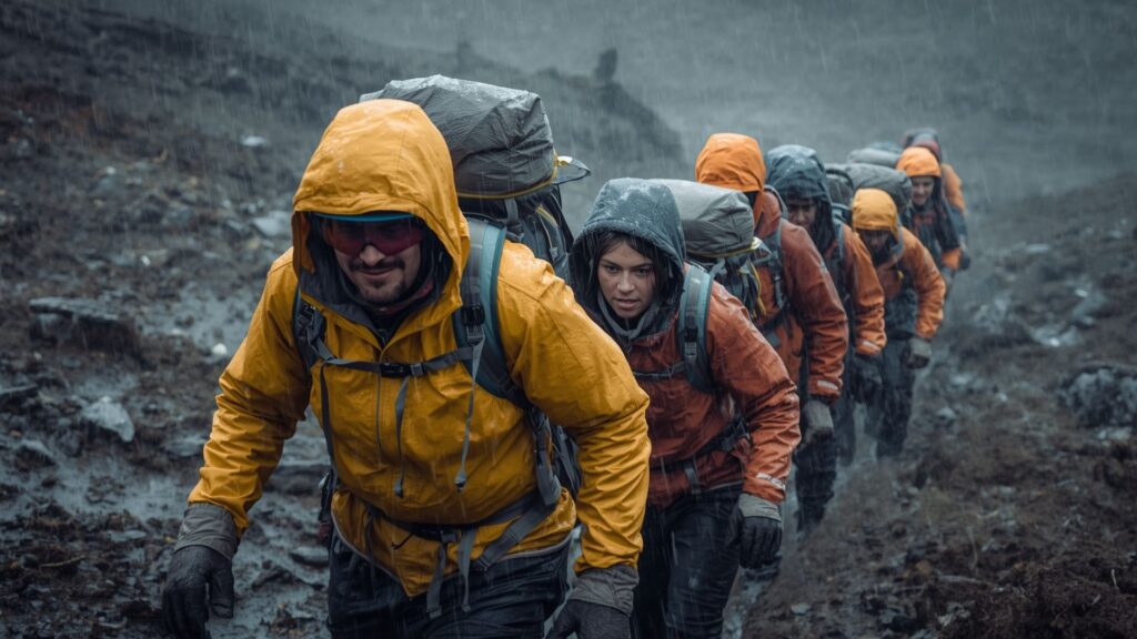 Leadership under pressure as guide maintains team composure during challenging mountain conditions