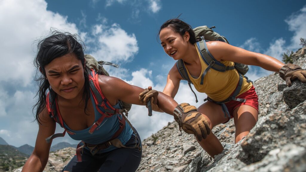 Seeking support and teamwork on mountain demonstrating Third Attribute of Success through collaboration