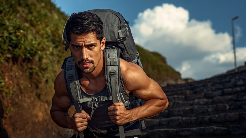 Physical training with weighted pack demonstrating ACTION Third Attribute of Success preparation