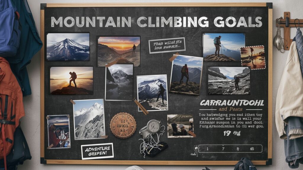 Adventure-focused vision boards displaying mountain climbing and expedition goals
