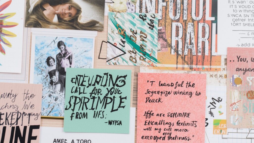 Close-up detail of well-organized vision boards showing effective image selection and layout