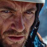 Hunger for success shown in climber's determined expression on mountain expedition