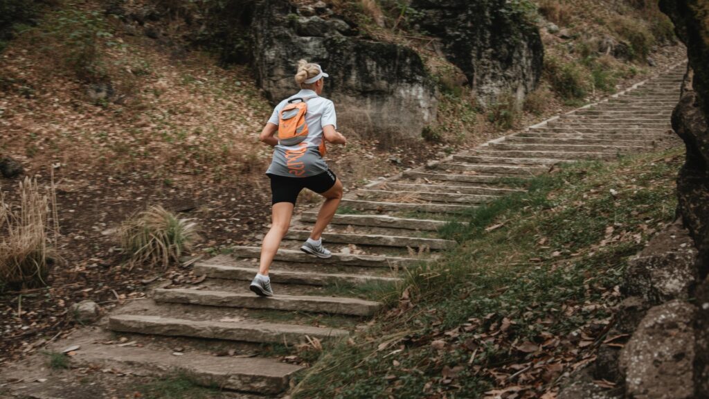 Training for hiking cardiovascular fitness with uphill walking and stair climbing exercises