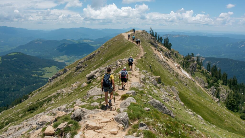 Training for hiking progressive protocols on varied terrain with increasing elevation and difficulty