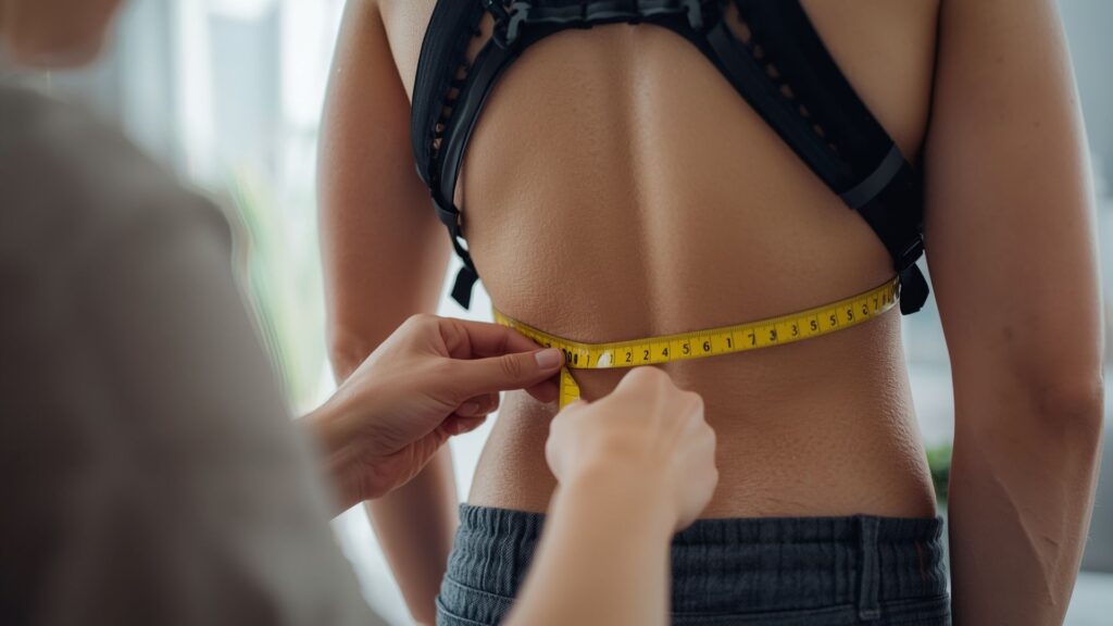 Fitting your backpack starts with accurate torso length measurement using tape measure