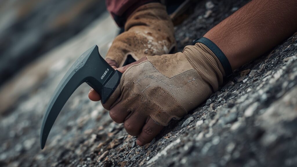 Courage in action as climber grips mountain rock face during challenging ascent