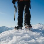 Complete winter hiking gear setup on hiker in Irish mountains showing essential equipment