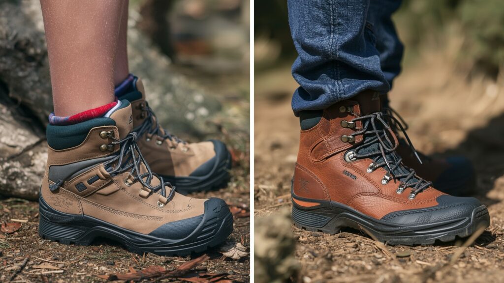 Comparison of hiking boot styles that reduce knee pain while hiking on different terrain types