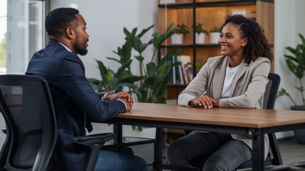 Manager demonstrating consideration from the 7 Cs of Communication during team discussion