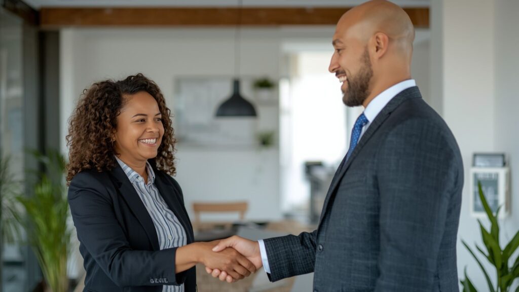 Professionals displaying courtesy as part of the 7 Cs of Communication framework