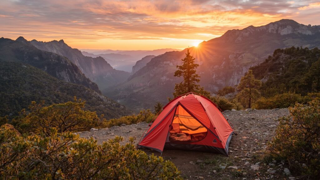 Tips & Tricks for Hiking campsite selection showing tent on elevated ground for warmer sleeping