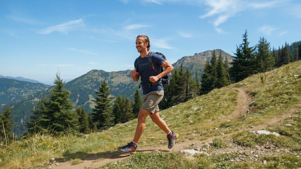 Advanced hiking tips showing flow state and natural movement on mountain terrain