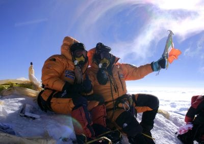 Pat Falvey and Clare O'Leary on the Summit of Everest Summit 2004