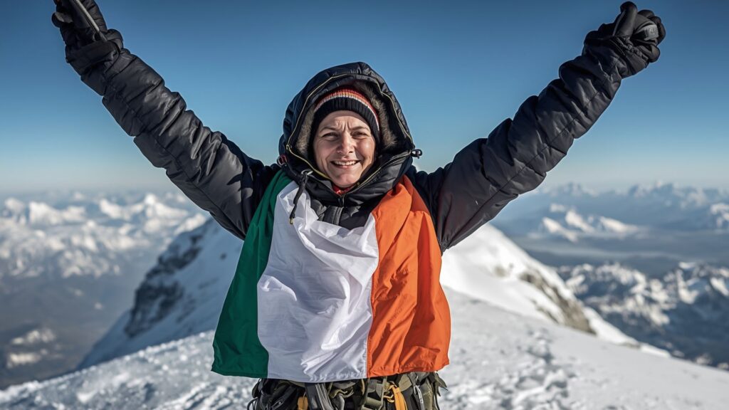 Dr Clare O'Leary celebrates becoming Ireland's first female Everest summiteer during the historic Puc Fada expedition