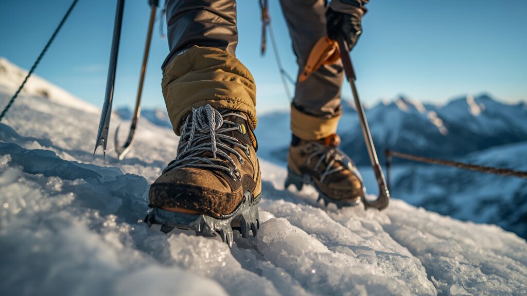 Technical climbing skills demonstrated in Pat Falvey adventure show reel showing ice climbing techniques