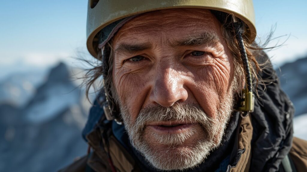 Experienced mountaineer demonstrating self-belief essential for achieving your goals through years of adventure and personal growth