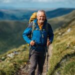Senior hiker on Irish mountain trail demonstrating walking for brain health and cognitive fitness
