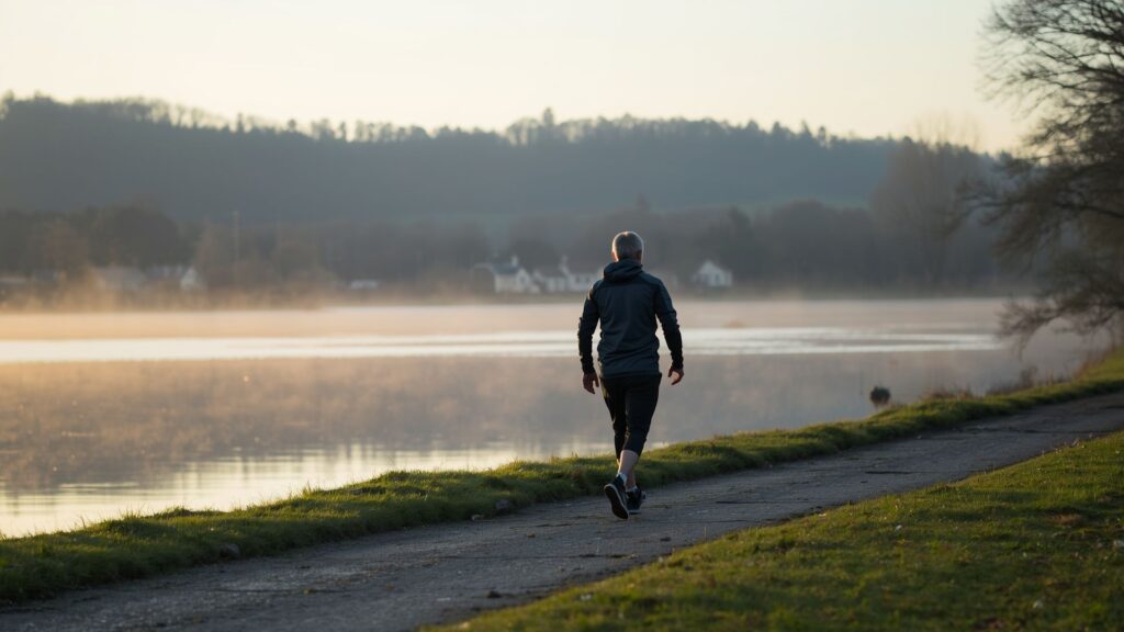 Morning walk beside Kerry lake supporting brain health and cognitive function