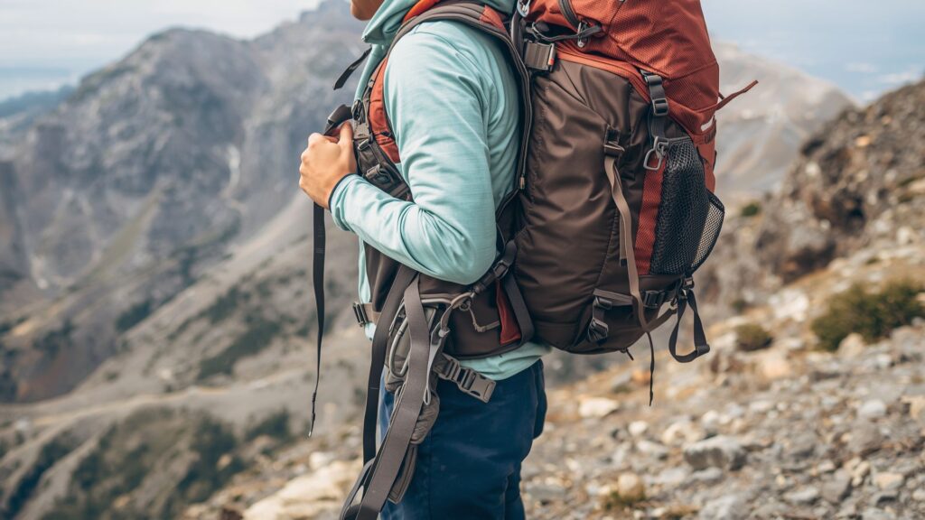 Tips for trekking comfort demonstrating properly fitted and adjusted backpack system on mountain trail