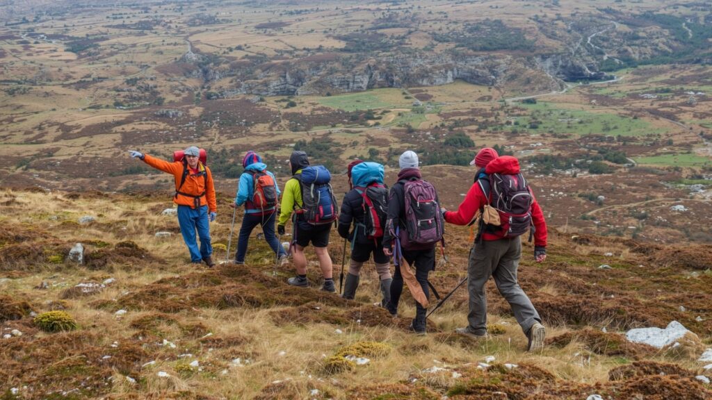 Professional mountain guide leading hikers on the Irish Munros with Pat Falvey Irish and Worldwide Adventures in Kerry