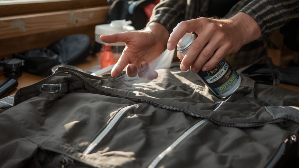 Applying DWR treatment to maintain softshell jacket water repellent coating