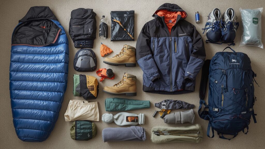 Kilimanjaro FAQs essential equipment list showing sleeping bag clothing and trekking gear required