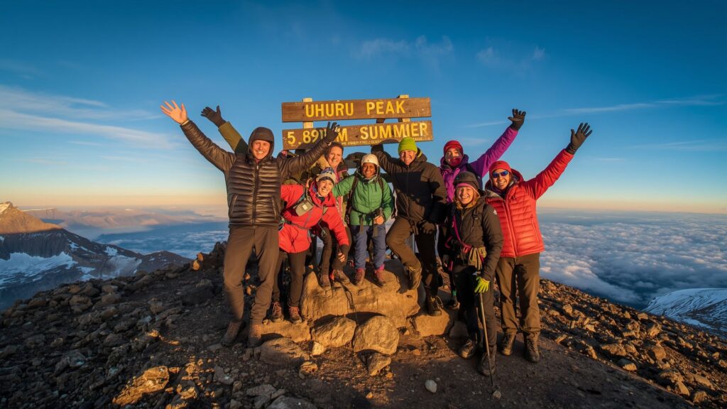 Kilimanjaro FAQs summit success at Uhuru Peak showing climbers reaching Africa's highest point