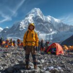 Pat Falvey leading COVID-19 Adventure travel expedition with safety protocols at mountain base camp