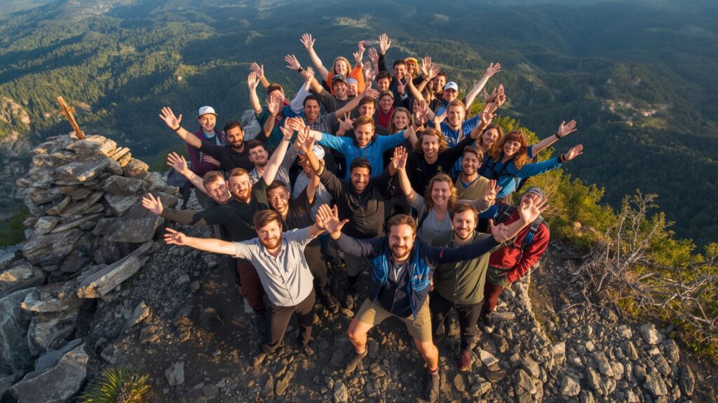 Cork explorer Pat Falvey celebrating successful summit with expedition team