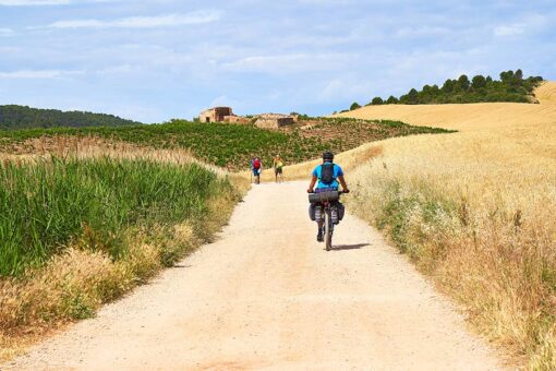 Cycling along a path of the Camino De Santiago