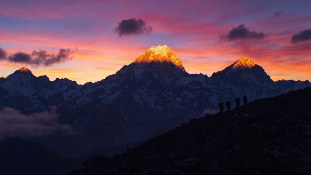 Sunrise at Kala Patthar 5,644 metres during the Everest Base Camp trek itinerary with Everest summit view
