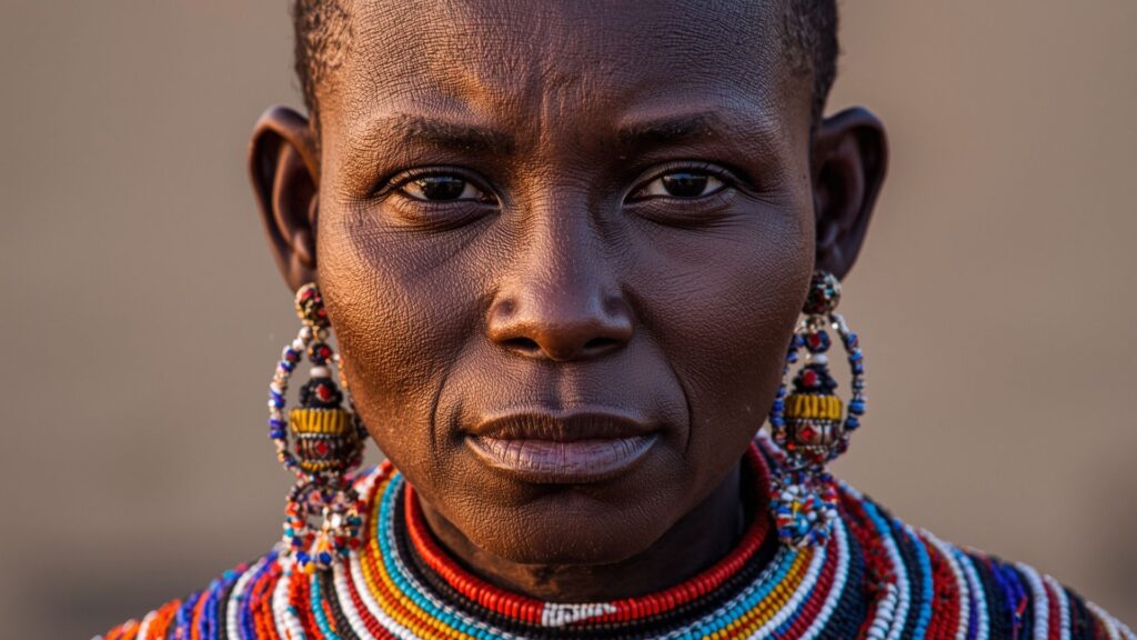Culture of the Maasai tribe expressed through traditional beadwork and jewellery worn by Maasai woman