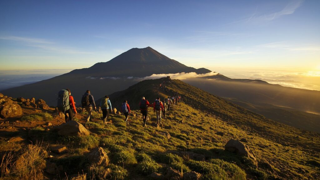 Climbers on Pat Falvey 2025 Adventures Kilimanjaro expedition ascending Africa's highest peak